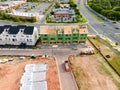 Apartment building under construction top view. Construction site in a small American town