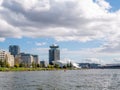 Apartment buildings, Eye film museum and Adam Tower on north bank of IJ river in Amsterdam, Netherlands