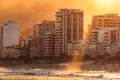 Apartment Buildings in Front of the Beach by Sunset Royalty Free Stock Photo