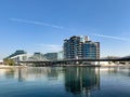 Apartment buildings and water canal in the Al Raha Beach neighbourhood in Abu Dhabi