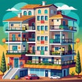 Apartment Complex with Multiple Floors and Balconies Vector Background Royalty Free Stock Photo
