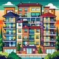 Apartment Complex with Multiple Floors and Balconies Vector Background Royalty Free Stock Photo