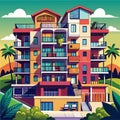 Apartment Complex with Multiple Floors and Balconies Vector Background Royalty Free Stock Photo
