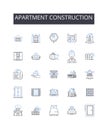 Apartment construction line icons collection. House building, Office renovation, Hotel expansion, Retail development