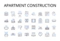 Apartment construction line icons collection. House building, Office renovation, Hotel expansion, Retail development