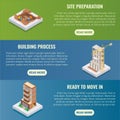 Apartment construction vector flat isometric horizontal banner set Royalty Free Stock Photo