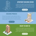 Apartment construction vector flat isometric horizontal banner set Royalty Free Stock Photo