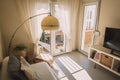 Apartment decorated with a vintage lamp with an antique hairdressing dryer design