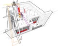 Apartment diagram with floor heating and gas water boiler and connected to the wind turbines