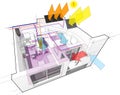 Apartment diagram with floor heating and photovoltaic and solar panels and air conditioning Royalty Free Stock Photo