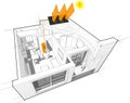 Apartment diagram with photovoltaic panels and battery