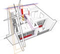 Apartment diagram with radiator heating and connected to the wind turbines Royalty Free Stock Photo