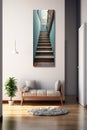 Apartment entrance corridor hallway interior with stairs 1695522718504 1 Royalty Free Stock Photo
