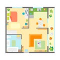 Apartment Floor Plan with Furniture Top View. Vector