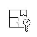 Apartment floor plan and key. Access to the unit, overview of interior design and layout. Pixel perfect