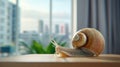 Apartment-friendly snail, a captivating exotic pet in a curated habitat Royalty Free Stock Photo