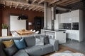 Designed apartment with gray sofa Royalty Free Stock Photo