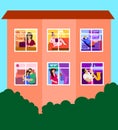Apartment house. activities during the period of self-isolation. color vector illustration