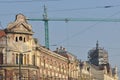 Apartment house with crane