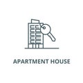 Apartment house with key line icon, vector. Apartment house with key outline sign, concept symbol, flat illustration Royalty Free Stock Photo