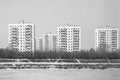 Apartment houses by the frozen Moscow Canal in winter