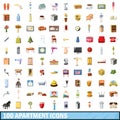 100 apartment icons set, cartoon style