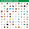100 apartment icons set, cartoon style Royalty Free Stock Photo
