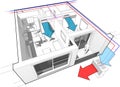 Apartment with indoor wall air conditioning diagram