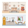 Apartment inside. Furnished rooms. Flat vector illustration of rooms with furniture.