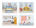 Apartment inside. Set with interiors. Furnished rooms. Flat vector illustration of rooms with furniture. Royalty Free Stock Photo