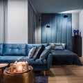 Apartment in blue with open bedroom