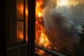 Apartment peril houses endangered by a wildfire, visible from the window