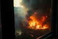 Apartment peril houses endangered by a wildfire, visible from the window