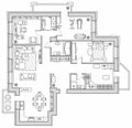 Apartment plan with furniture in top view. Layout of house standard set of icons for floor plan. Vector