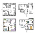 Apartment plan with furniture, vector sketch