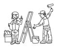 Apartment renovation. Cartoon with man and woman