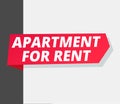 Apartment for rent. Ribbon arrow on the corner of page. Word on red ribbon headline. Red tape text title. Vector flat color Royalty Free Stock Photo