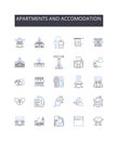Apartments and accomodation line icons collection. Skyline and horizon, Shelter and house, Building and structure