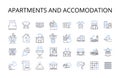 Apartments and accomodation line icons collection. Skyline and horizon, Shelter and house, Building and structure