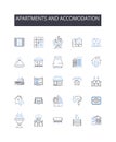 Apartments and accomodation line icons collection. Skyline and horizon, Shelter and house, Building and structure