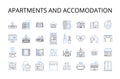 Apartments and accomodation line icons collection. Skyline and horizon, Shelter and house, Building and structure