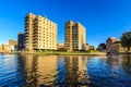 Apartments in a city in evening glow Royalty Free Stock Photo