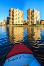 Apartments in a city in evening glow Royalty Free Stock Photo