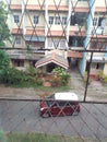 Apartmets, a buildinh, house, a distant car, a 4-storey building building