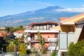 Apartments in Giardini Naxos town and Etna Mount Royalty Free Stock Photo