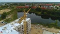 Apartments Under Construction Pond Pila Staw Glinianki Blok Budowa Aerial Poland