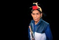 Apatani tribal men facial expression with his traditional hat from flat angle