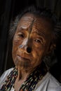 Apatani Tribe - Portrait of an elderly Apatani tribal woman in Ziro, Arunachal Pradesh Royalty Free Stock Photo