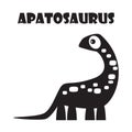 Apatosaurus . Cute dinosaurs cartoon characters . Silhouette black isolated color .