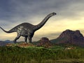 Apatosaurus dinosaur in the desert - 3D render Royalty Free Stock Photo
